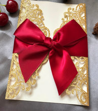 50pcs Glitter Gold Laser Cut Wedding Card with ribbon,Congratulations Wedding Invitation with ribbon - Kdecoration