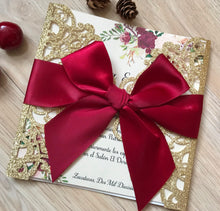 50pcs Glitter Gold laser cut invitation Cards with burgundy red ribbon,Sweet Birthday Invitation - Kdecoration