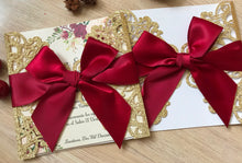 50pcs Glitter Gold laser cut invitation Cards with burgundy red ribbon,Sweet Birthday Invitation - Kdecoration