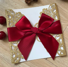 50pcs Glitter Gold laser cut invitation Cards with burgundy red ribbon,Sweet Birthday Invitation - Kdecoration