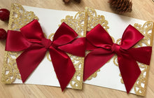 50pcs Glitter Gold laser cut invitation Cards with burgundy red ribbon,Sweet Birthday Invitation - Kdecoration