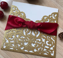 25pcs Glitter Gold Laser Cut Wedding Card with Burgundy Red,Wedding Invitation,Engagement Invitation - Kdecoration