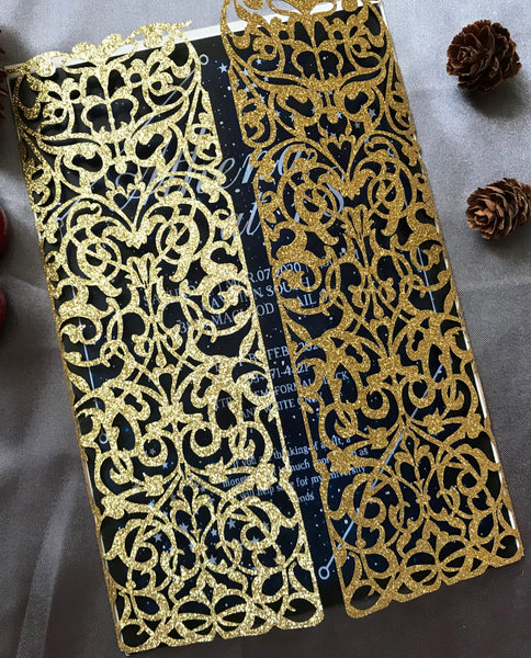 50pcs Glitter Gold Invitations,Laser cut Wedding Card,Invitation Cards,Bridal Shower Invite Covers - Kdecoration