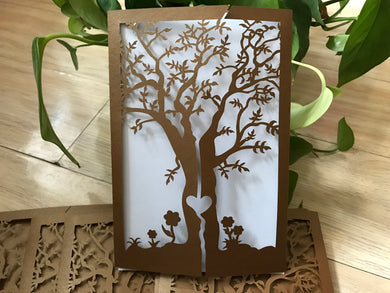 50pcs Tree Pearl Brown Laser Cut Invitation,More Colors Available,Laser Cut wedding Invitations - Kdecoration