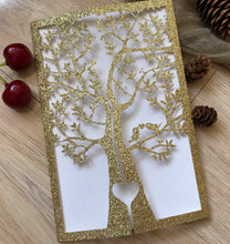 50pcs Glitter Gold Love Tree Bridal Shower Invitations,Baby Shower Invite,Laser Cut Wedding Cards - Kdecoration