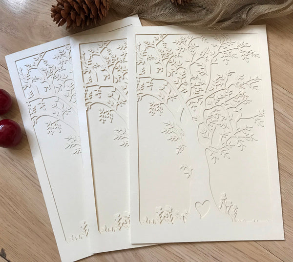 50pcs Pearl Cream Birthday Invitations,Tree Laser Cut Wedding Cards,Tree Wedding Invitations Cards - Kdecoration
