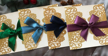 50pcs Glitter Gold Laser Cut Wedding Cards with ribbon,Bridal Shower Invitation with ribbon - Kdecoration