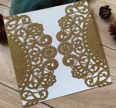 50pcs Glitter Gold Laser Cut Invitation Cards,Laser Cut Wedding Cards,Engagement Invitations - Kdecoration