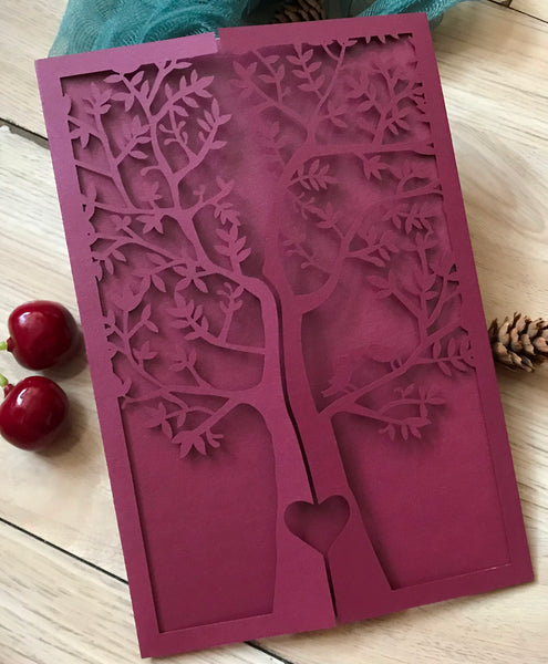 50pcs Pearl Burgundy Red Laser Cut Wedding Cards,Wedding Invite Covers,Birthday Invitations - Kdecoration