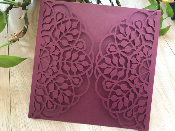 50pieces burgundy Red Laser Cut Wedding Cards,Laser Cut Invitation Cover,Bridal Invitation Cards - Kdecoration