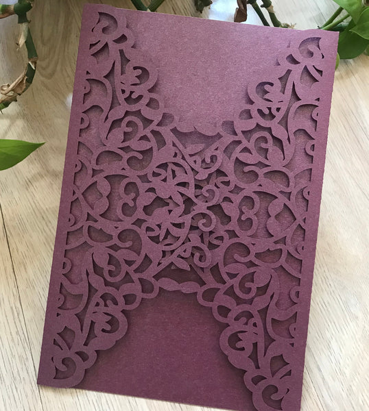 50pcs Pearl burgundy red Laser Cut wedding invite Cards,Laser Cut wedding invitations cards,birthday Invitaitons Cards,birthday invitation cards,laser cut invite cards - Kdecoration