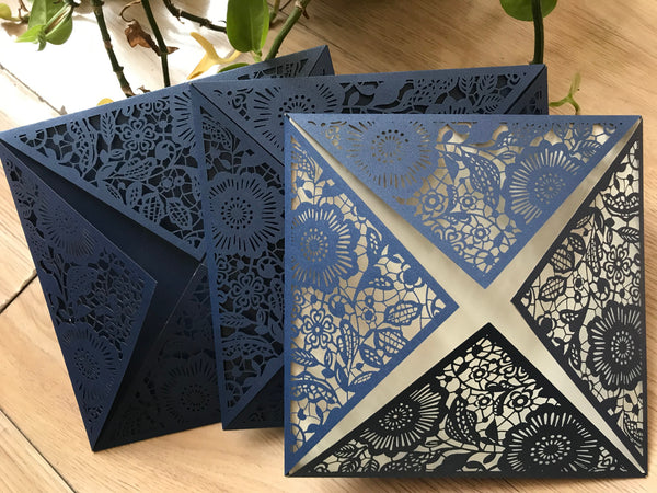 50pcs Pearl Navy Blue wedding invitation,laser cut invitations Cards,Birthday Invitation Covers - Kdecoration
