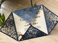 50pcs Pearl Navy Blue Laser Cut Wedding Cards,Wedding Invitations,birthday party invitations online - Kdecoration