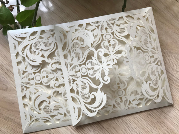 50pcs Pearl Cream Laser cut Invitation Cards,Laser Cut wedding Cards,Bridal Shower Invitations - Kdecoration