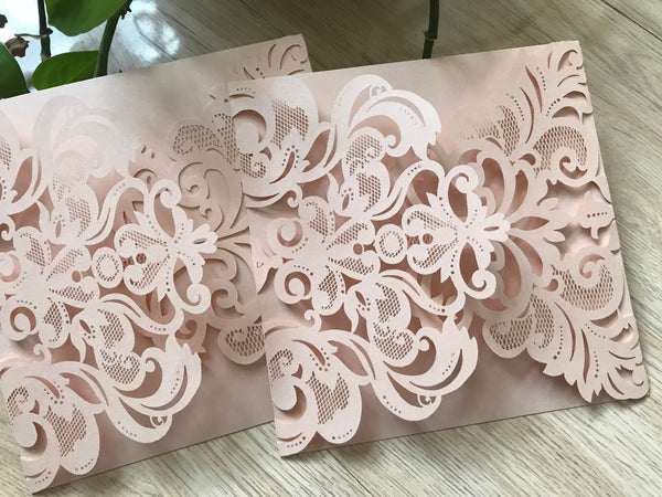 50pcs Pearl Incarnadine laser cut invitation,Laser Cut Wedding Cards,Engagement Invitations covers - Kdecoration