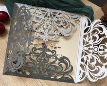 50pcs Glitter Silver Laser Cut Invitations Cards,Laser Cut Wedding Cards,Invite Covers - Kdecoration