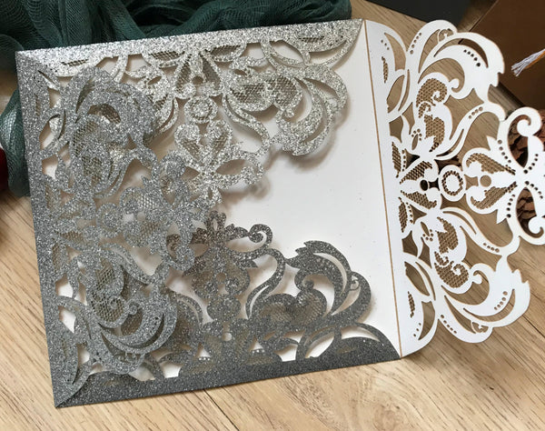 50pcs Glitter Siler Wedding Invitations,Laser Cut Invitation Cards,Engagement Invitations - Kdecoration