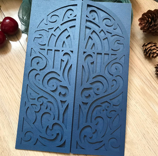 50pcs Pearl Navy Blue Gate Wedding Invitation,Laser Cut Wedding Cards,Shabby Chic Invitations - Kdecoration