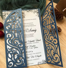 50pcs Pearl Navy Blue Gate Wedding Invitation,Laser Cut Wedding Cards,Shabby Chic Invitations - Kdecoration