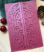 50pcs Pearl Burgundy Red wedding invitation, laser cut invitation , elegant wedding invitations - Kdecoration