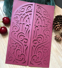 50pcs Pearl Burgundy Red wedding invitation, laser cut invitation , elegant wedding invitations - Kdecoration