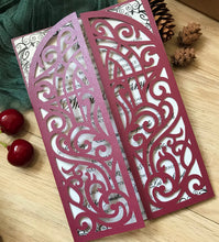 50pcs Pearl Burgundy Red wedding invitation, laser cut invitation , elegant wedding invitations - Kdecoration