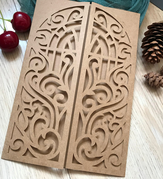 50pcs Kraft Paper Brown Romantic Laser Cut Wedding Invitation, DIY, Laser Cut Envelope,Invitations Covers - Kdecoration