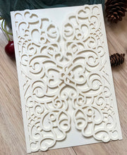 50pcs Pearl Cream Laser Cut Wedding Cards,Heart Laser Cut Invitations Covers,Invitation Cards - Kdecoration