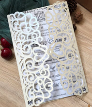 50pcs Pearl Cream Laser Cut Wedding Cards,Heart Laser Cut Invitations Covers,Invitation Cards - Kdecoration