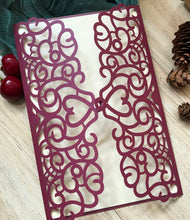 50pcs Pearl Burgundy Red Laser Cut Invite Covers,Invitations Cards,friendgiving Invitations - Kdecoration