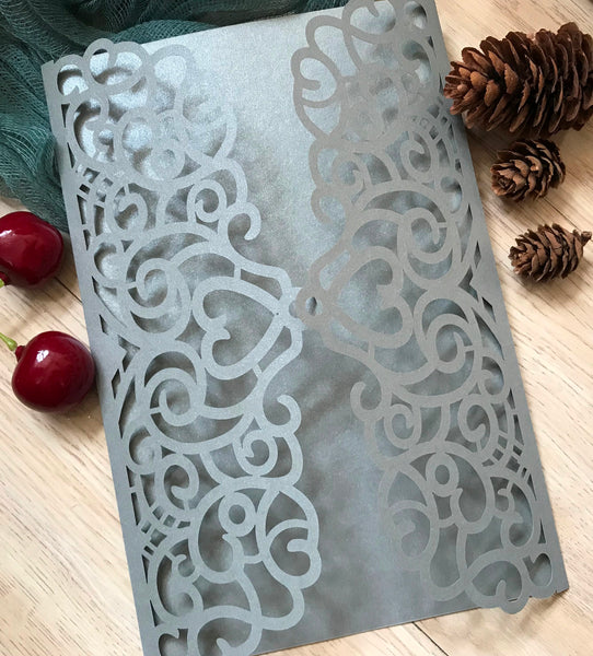 50pcs Pearl Silver Laser Cut Invitations Cards,Quinceanera invitation,Sweet sixteen invitation - Kdecoration