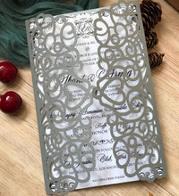 50pcs Pearl Silver Laser Cut Invitations Cards,Quinceanera invitation,Sweet sixteen invitation - Kdecoration