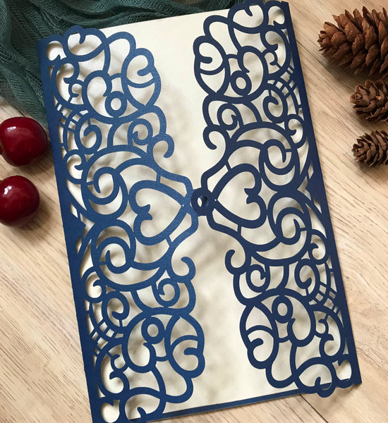 50pcs Pearl Navy Blue Elegant Laser Cut Invitations Cards,Engagement Invites,Bridal Shower Invitations - Kdecoration