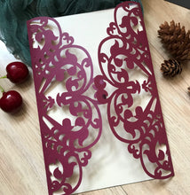 50pcs pearl Burgundy red Laser Cut Wedding Invitations,Wedding Invites covers,Invitations Cards - Kdecoration