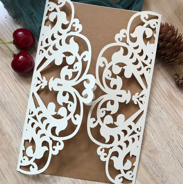 50pcs Pearl Cream Heart Laser Cut Invitations Cards,Baby Shower Party Invitations,Quinceanera invitations - Kdecoration
