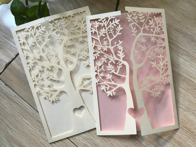 50pcs Ivory (light yellow)Tree Laser Cut Wedding Cards,Sweet Sixteen Birthday Invitations Covers - Kdecoration