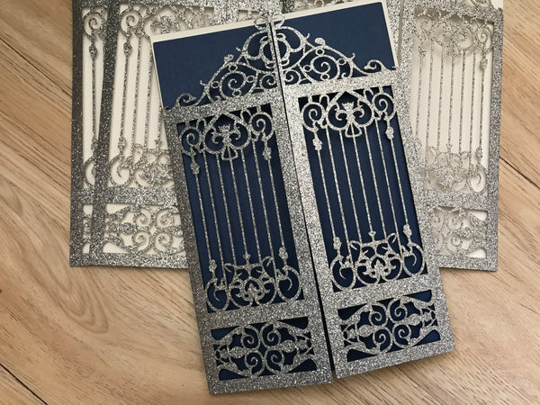 50pcs Glitter Gold /Silver Laser Cut Invitations Cards,Laser Cut Wedding Cards,Wedding Invitations,Invitation Cards,Engagement Invitation Cards,Bridal Shower Invitations - Kdecoration