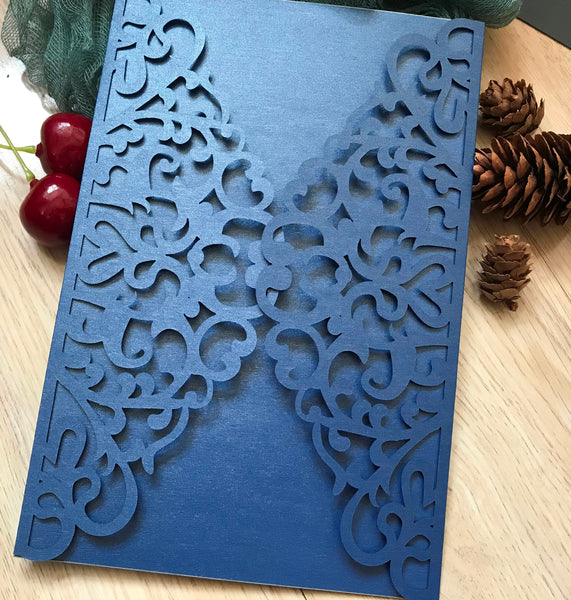 50pcs Pearl Navy Blue Wedding Invitations,DIY Laser CutWedding Birthday Baptism Invitation Covers - Kdecoration