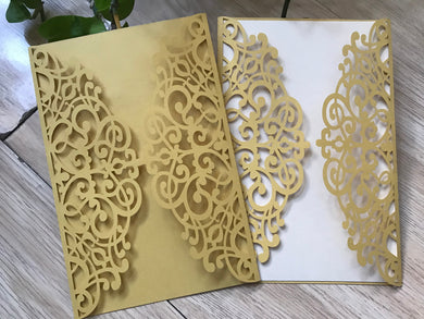 50pcs Pearl Gold wedding Invitations Cards,Laser Cut Wedding Cards,Bridal Shower Invitaitons - Kdecoration