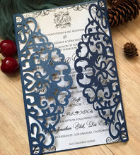 50pcs Pearl Navy Blue Wedding Invitations,DIY Laser CutWedding Birthday Baptism Invitation Covers - Kdecoration