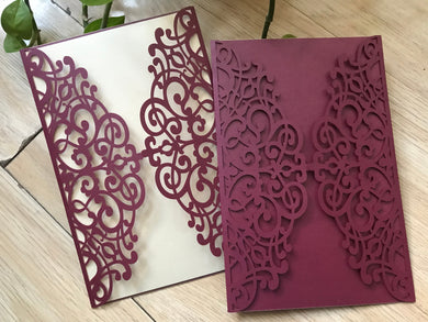 50pcs burgundy red Laser Cut Wedding invitations. floral Invite. laser cut invite cards - Kdecoration