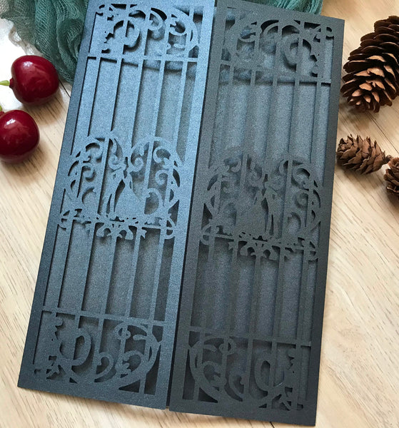 50pcs Pearl Black Elegant Laser Cut wedding invite,gate laser cut Invitations Cards - Kdecoration