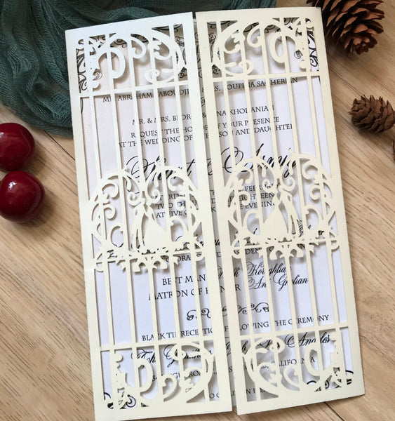 50pcs Pearl Cream Laser cut wedding invitations,customize laser cut wedding invite cards - Kdecoration