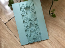 50pcs Seashell pearl light blue Laser Cut Wedding Cards,custom beach laser cut wedding invitations - Kdecoration