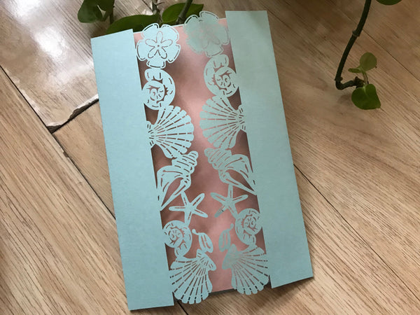 50pcs Pearl Light Blue laser cut wedding Invitations,laser cut wedding invite cards,custom birthday invitation covers,laser cut invitation cards,laser cut engagement invitations sleeve,beach wedding party invitations cards - Kdecoration