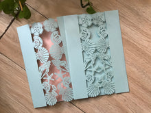 50pcs Seashell pearl light blue Laser Cut Wedding Cards,custom beach laser cut wedding invitations - Kdecoration