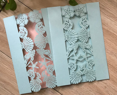 50pcs Pearl Light Blue Laser Cut Wedding Card,wedding Invitations Card,Baby Shower Invitation Cover - Kdecoration