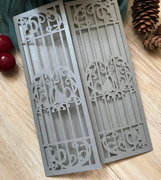 50pcs pearl silver Wedding Invites covers,Laser Cut Invitations Cards,Engagement Invitations - Kdecoration