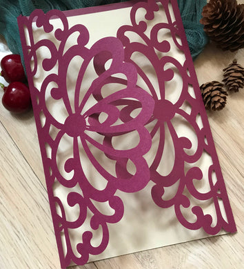 50pcs pearl Burgundy red Laser Cut Invitations Cards,sunflower baby shower Invitations,Quinceanera invitations - Kdecoration