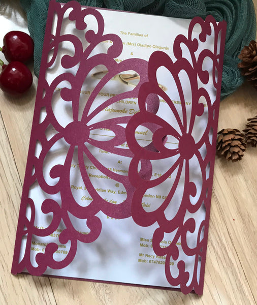 50pcs pearl Burgundy red Laser Cut Invitations Cards,sunflower baby shower Invitations,Quinceanera invitations - Kdecoration